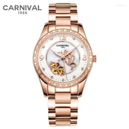 Wristwatches Carnival Women Watch Fashion Luxury Mechanical Watches Hollow Luminous Waterproof Leather Stainless Steel Girl Butterfly Design