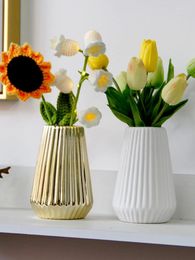 Vases Nordic Ins Gold Vertical Pattern Vase Home Decoration Simple Modern Room Wedding