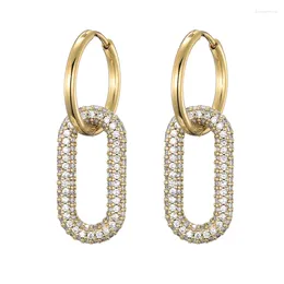 Hoop Earrings Classic Fashion Gold Colour Round Stainless Steel For Women Zircon Copper Oval Rectangle Ear Clasp Jewellery