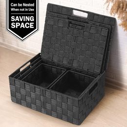 Uvellgift Storage Bins with Lids, Woven Storage Box Organizer Containers Decorative Baskets Cube for Clothes Bedroom Closet Offi
