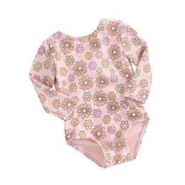 Toddler Baby Girls Bikini Long Sleeve Swimsuit Flower Print Swimwear Beach Bathing Suit