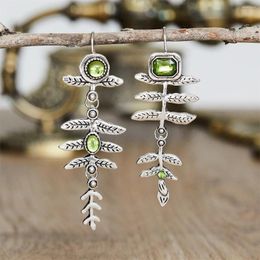 Dangle Earrings Vintage Green Stone For Woman Retro Tree Leaf Statement Ear Pendants Ladies Jewellery Gift