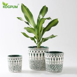 Vases Modern Handmade Ceramic Flower Pot With Round Geometric Pattern Green Simple Balcony Succulent