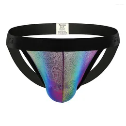 Underpants Mens Sexy Low Rise Bikini Briefs Shiny Rainbow Thongs G-String Underwear Sissy Gay Erotic Lingerie Double T-back Panties