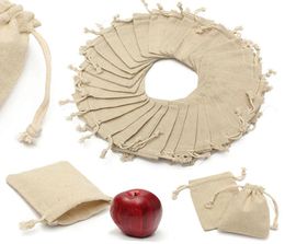 50Pcs Small Linen Bags Pouch Jute Sack Gift Bags Drawstring Bag Jewelry Christmas Gift Pouch For Home Party Storages 10cmx8cm4122224