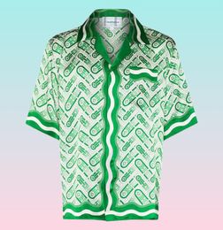 Casablanca 2022 new mens shirts prairie green print Unisex loose British silk shirt short sleeve designer tees womens loose summer5166732