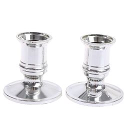 2Pcs/set Gold or Silver Pillar Candle Base Taper Candle Holder Candlestick Christmas Party Decoration