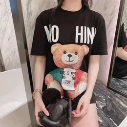 2024Designer men's summer new loose printed letter black cartoon T-shirt and fashion women's casual luxury bear short sleeve trend men's and women's short sleeve