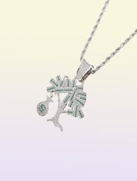 Hip Hop Gold Silver Color Cubic Zircon US Dollar Money Tree Pendant Necklace For Men Bling Jewelry43372906345861