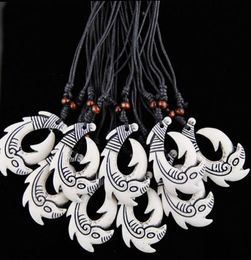 Fashion Whole 12PCSLOT Faux Yak Bone New Zealand Tribal Maori Hei Matau Fish Hook pendants Surfer Necklace Choker Gift MN5182468861