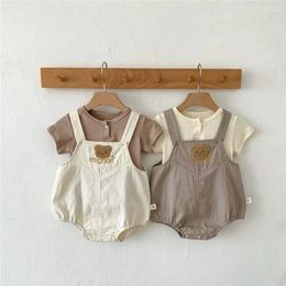 Clothing Sets Born Baby Boy Clothes Summer 2024 Bear Infant Overalls T Shirt 2 Pcs Cotton Toddler Outfits Set Suit