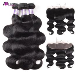 Body Wave Virgin Hair Extensions Kinky Straight Curly Human Hair Bundles With Closure 3pcs Deep Wave With 134 Lace Frontal Closur4715619