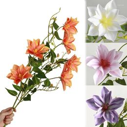 Decorative Flowers 5pcs Simulation Artificial Clematis Small Handle Fake Plants Home Decor Real Touch With Leaves