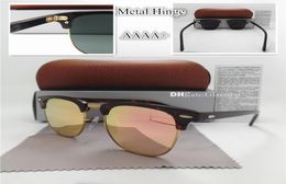 TOP Quality Glass Lens Fashion Men Women Plank Sunglasses UV400 51MM Half Frame Designer Vintage Pink Gold Mercury Mirror Brown Bo2303912