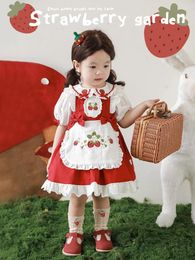 Clothing Sets Girls' Dress Lovely Strawberry Embroidery Small Lapel Baby Summer Bow Shirt Princess