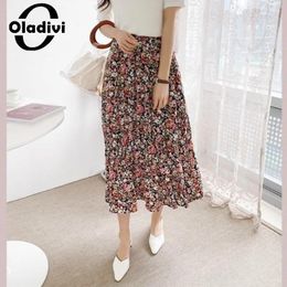 Skirts Large Size Women's Fashion Floral Printed Elastic Waist A-Line 2024 Summer Casual Loose Oversized Bottoms 890