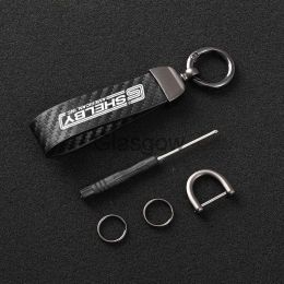 Rings Car Key HighGrade Carbon Fibre Leather Car KeyChain Horseshoe Key Rings for Ford Mustang SHELBY Mondeo MK GT 350 500 Cobra Focus c