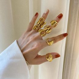 Cluster Rings Brass With 18 K Gold Letter Women Jewlery Designer T Show Club Cocktail Party Rare Japan Korean