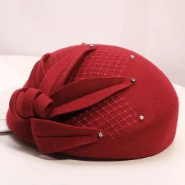 Caps 2022 Ladies Irregular Pillbox Cap Fashion Cloche Hats Woman Felt Beret Party Formal Fedora Church 100% Wool Hat