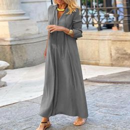 Casual Dresses Women Solid Colour Lapel Long Sleeve Simple Shirt Dress Big Swing Maxi Spring Autumn Womens Vestidos