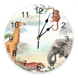 Wall Clocks Safari Animal Elephant And Giraffe Clock Large Modern Kitchen Dinning Round Bedroom Silent Hanging Watch