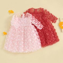 Girl Dresses Party Toddler Baby Girls Princess Dress Sweet Short Sleeve Patchwork 3D Tulle Bapteme Clothes Tutu Prom Gown