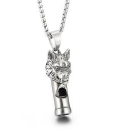 Gothic Wolf Head Whistle Necklace Pendant Casting Stainless Steel Rolo Chain Jewellery For Mens Boys Cool Gifts 3mm 24 Inch1084417