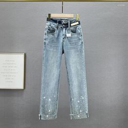 Women's Jeans Flanging Denim Straight-Leg Pants Trendy 2024 Spring Summer High Waist Cropped Skinyy Elastic Jean Woman
