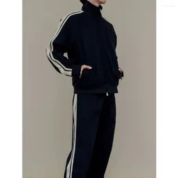 Men's Tracksuits 2024 Set Of Fabric School Uniform Versatile Autumn And Winter Loose Couple Stripes Comfortable Classic