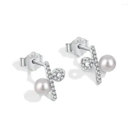 Stud Earrings S925 Silver Ear Personalized Symbol Design Zircon Pearl Inlaid Instagram Style Fashion Versatile Earring Jewelry For Women