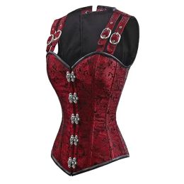 Bustier Corset Steampunk Clothing Women Top Plus Size Vintage Outerwear Corselet Overbust Pirate Costume Basques Red Black