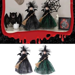 Party Decoration 2Pcs/set Elegant Halloween Witch Decorations Mysterious Standing Ornament With Spiderweb Dress Broom And Hat