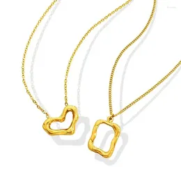 Pendant Necklaces Vintage Stainless Steel Square Heart Shaped Geometric Multilayer Chain Necklace For Women Wedding Jewellery