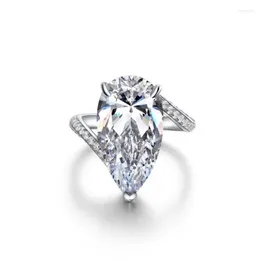 Cluster Rings 925 Sterling Silver Big Pear Shape Solitaire CZ Engagement Ring For Women Party Fine Jewellery