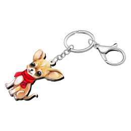 BONSNY Acrylic Orange Chihuahua Dog Keychains Christmas Puppy Key Ring For Women Kid Pets Gifts Purse Car Backpack Accessories