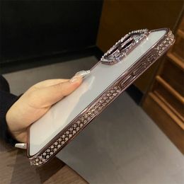 Luxury Plating Glitter Diamond Rhinestones Transparent Phone Case For iPhone 15 11 12 13 14 Pro Max Soft Silicone Bumper Cover