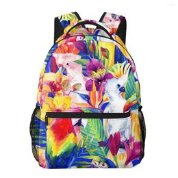 Backpack Female Watercolor Parrots Tropical Flowers Women College School Bagpack Travel Shoulder Bags For Teenage Girls