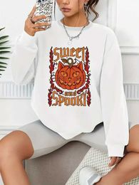 Women's Hoodies Sweatshirts Spooky Pumpkins Print Casual Loose Fashion Long-Sleeved Pullover Solid Color Womens Swearshirts 240413