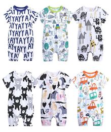 Baby Boys Jumpsuits Cartoon 6 Designs Summer Short Sleeve Cartoon Animal Letter Printed Rompers Clothes Girls Playfit 018M6497705