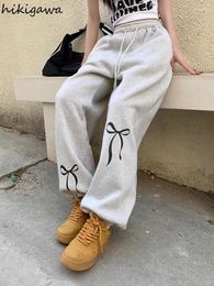 Women's Pants Korean Joggers Y2k Wide Leg For Women Elastic Waist Bow Print Trousers Fashion Sweatpants Vintage Casual Pantalon Femme