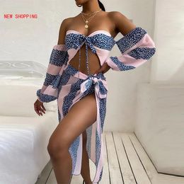 Women's Swimwear Sexy Brazilian Swimsuit Bandeau Push Up Three Piece Bikini Sets Polka Dot Print Women 2024 Summer Cover Bathing Suit