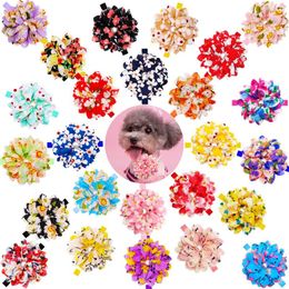 Dog Apparel Flower Bowties Pets Bow Tie Collar Chiffon Decoration Bows Adjustable Doggy For Dogs Pet Grooming Accessories