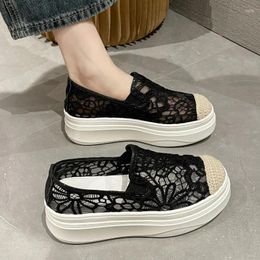 Casual Shoes 2024 Spring Mesh Women Fashion Breathable White Hollow Lace Thick Bottom Single Female Zapatos