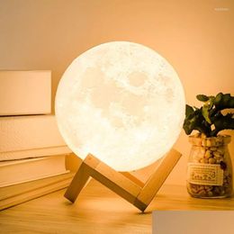 Night Lights 3D Moon Light Decoration Chamber Led Warm Lamp For Bedroods Star Christmas Drop Delivery Dhtwd