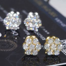 8mm S925 Sterling Silver Gold Plated GRA Moissanite Diamond Flower Studs Earrings Nice Gift for Men Women Moissanite Earrings