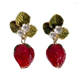 Stud Earrings Elegant Crystal Leaf Accessory Delicate Women's Fashion Ear Studs With Raspberry Pendant For Fashioniatas