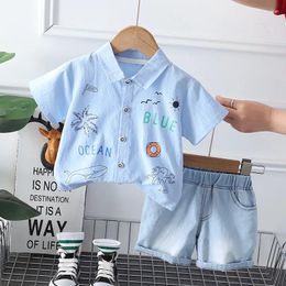 Clothing Sets 2024 Boutique Baby Boy Summer Clothes For Kids Boys 2 To 3 Years Fashion Whale Printed Short Sleeve Shirts And Shorts Suits