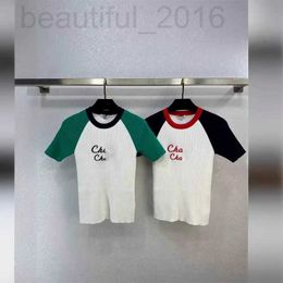 Women's T-Shirt designer 2024 Early Spring New Nanyou Cha Age Reducing Academy Style Embroidery Letter Colour Block Short Knitted sleeved Top for Women 3VC0