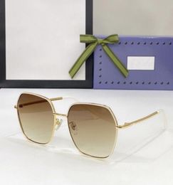 2022 women men high quality fashion sunglasses gold metal white thin frame big brown polygon glasses available with box9376726