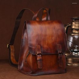 School Bags BAOERSEN Women Cowhide Vintage Backpack Rucksack Casual Bag Large Capacity Ladies Leather Travel Daypack